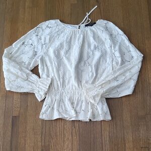 Marc New York White Smocked Puff Sleeve Blouse